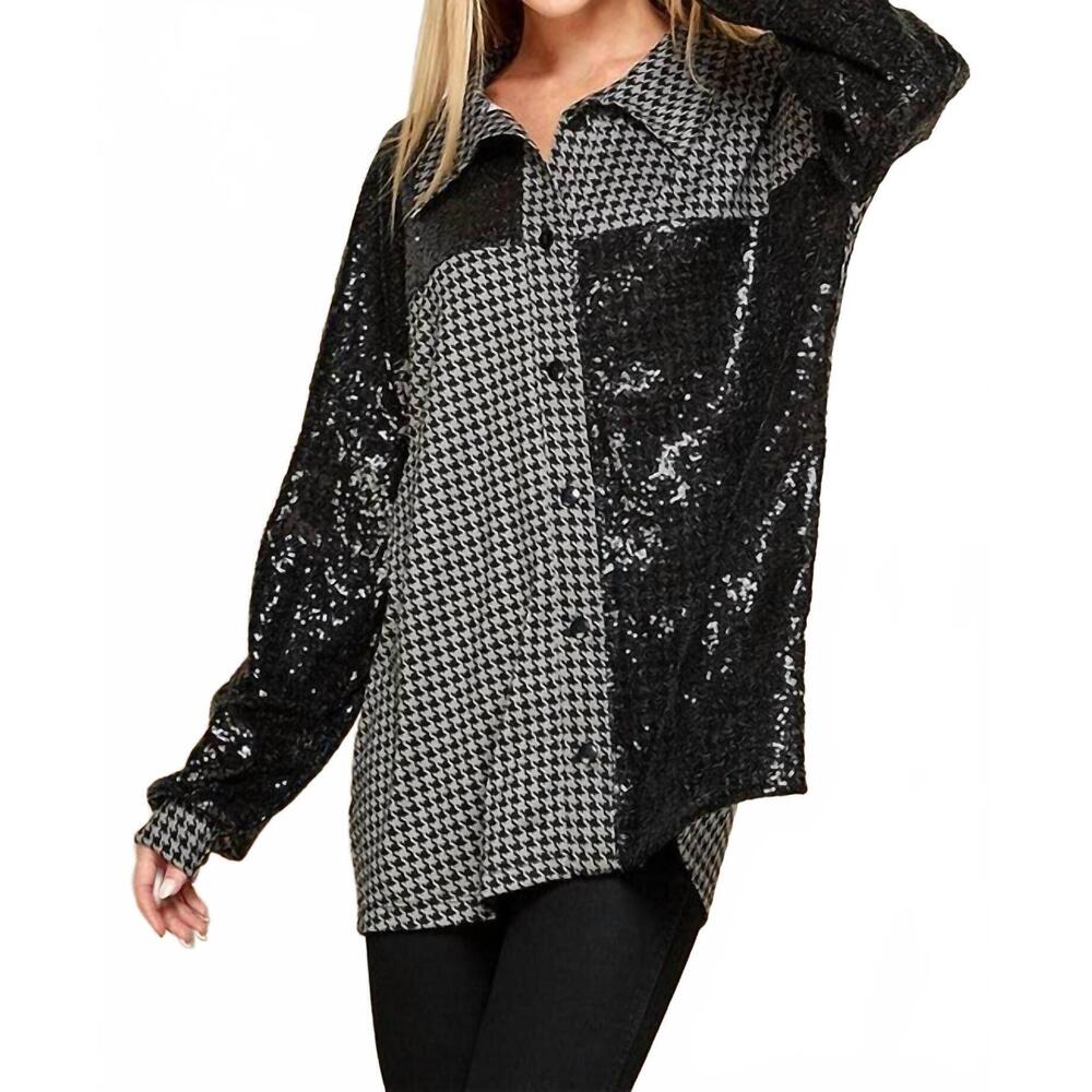 NEW BLUMIN upscale houndstooth sequin top in black